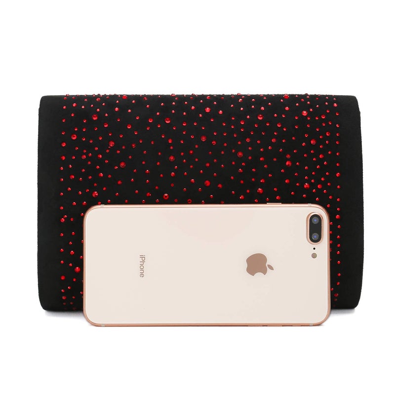CHARMING TAILOR Envelope Purse Formal Faux Suede Clutch Rhinestone Evening Bag for Women Party Handbag (Black/red) - Image 5